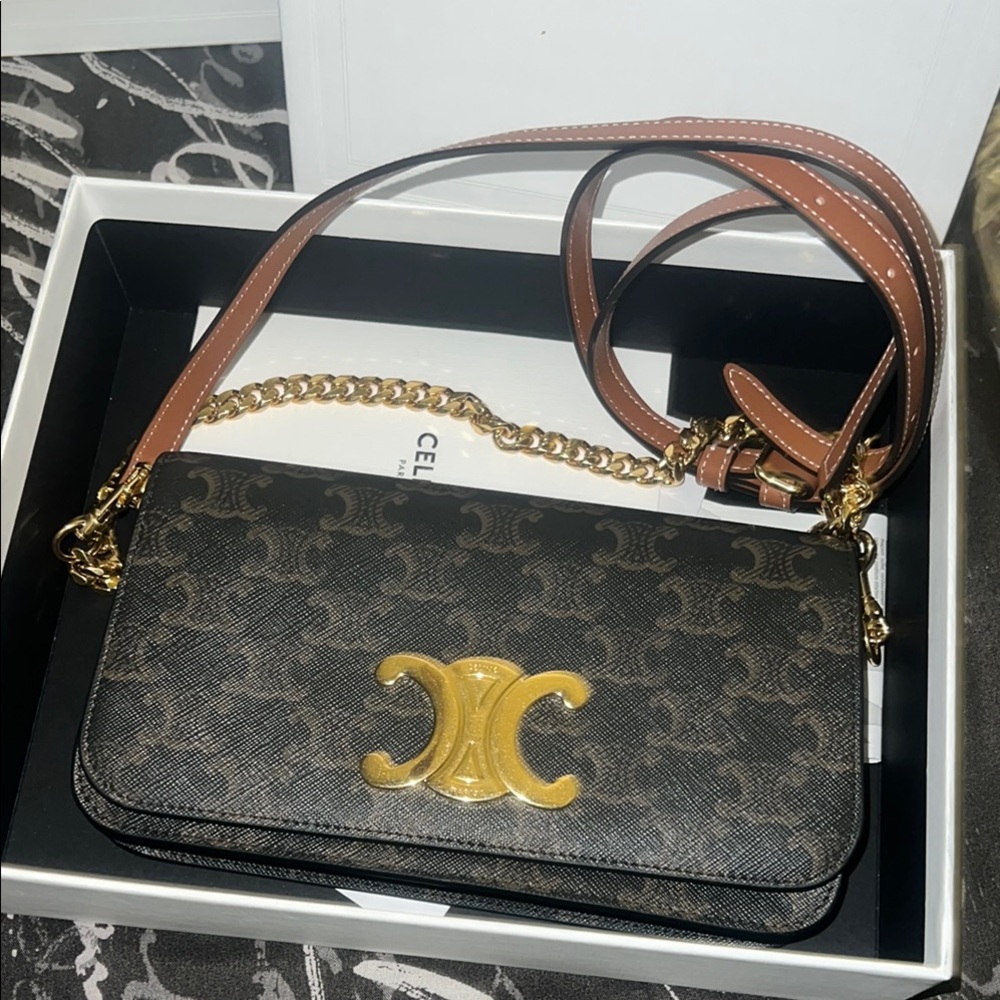 Celine Black and Brown Bag with Gold Accents